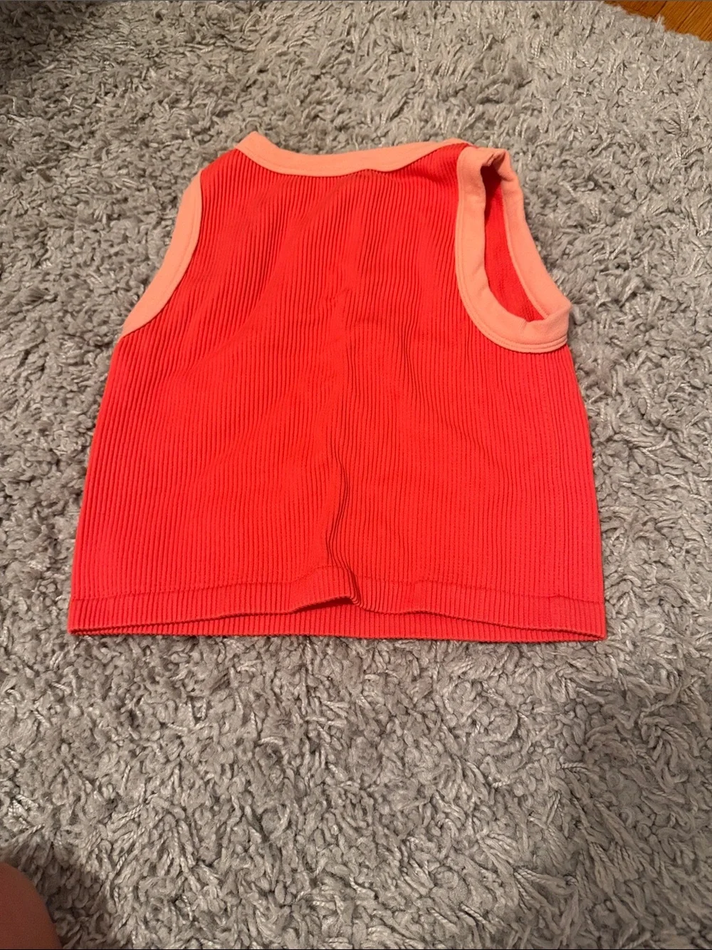 Free People Ribbed Tank Top - Coral with Peach Trim